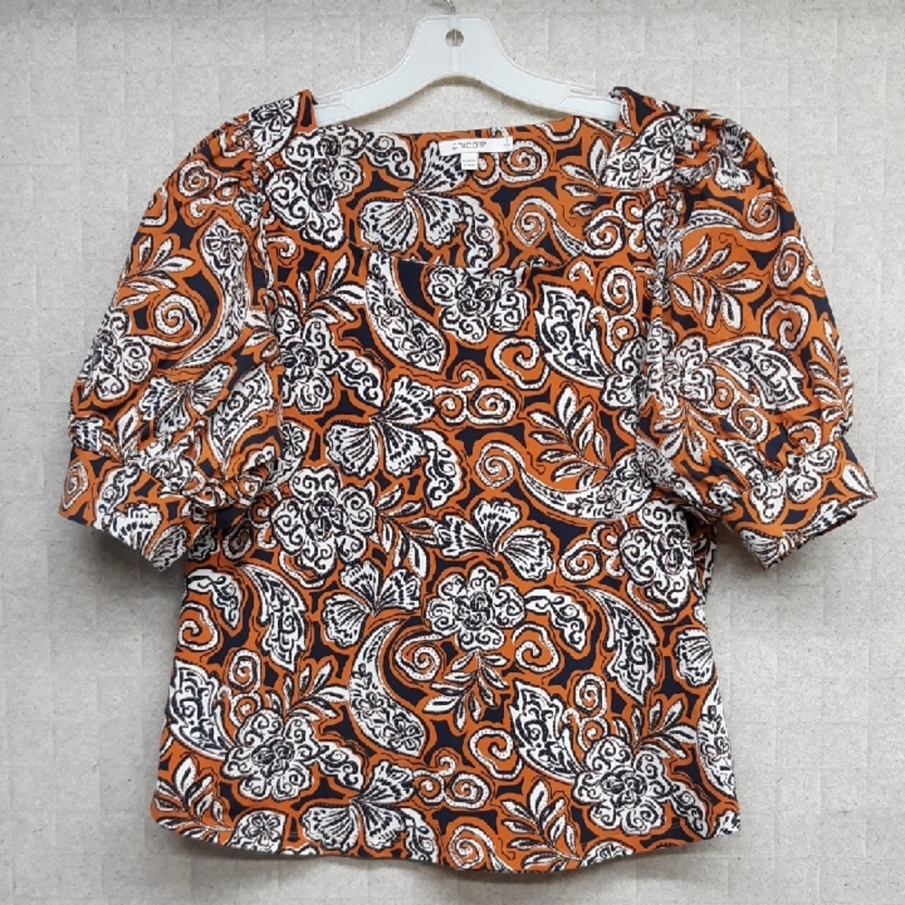 Chico's Square Neck Puffed Short Sleeve Top